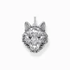 Women THOMAS SABO Pendants|Pendants-Silver blackened pendant wolf's face with stones