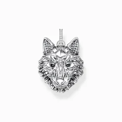 Women THOMAS SABO Pendants|Pendants-Silver blackened pendant wolf's face with stones