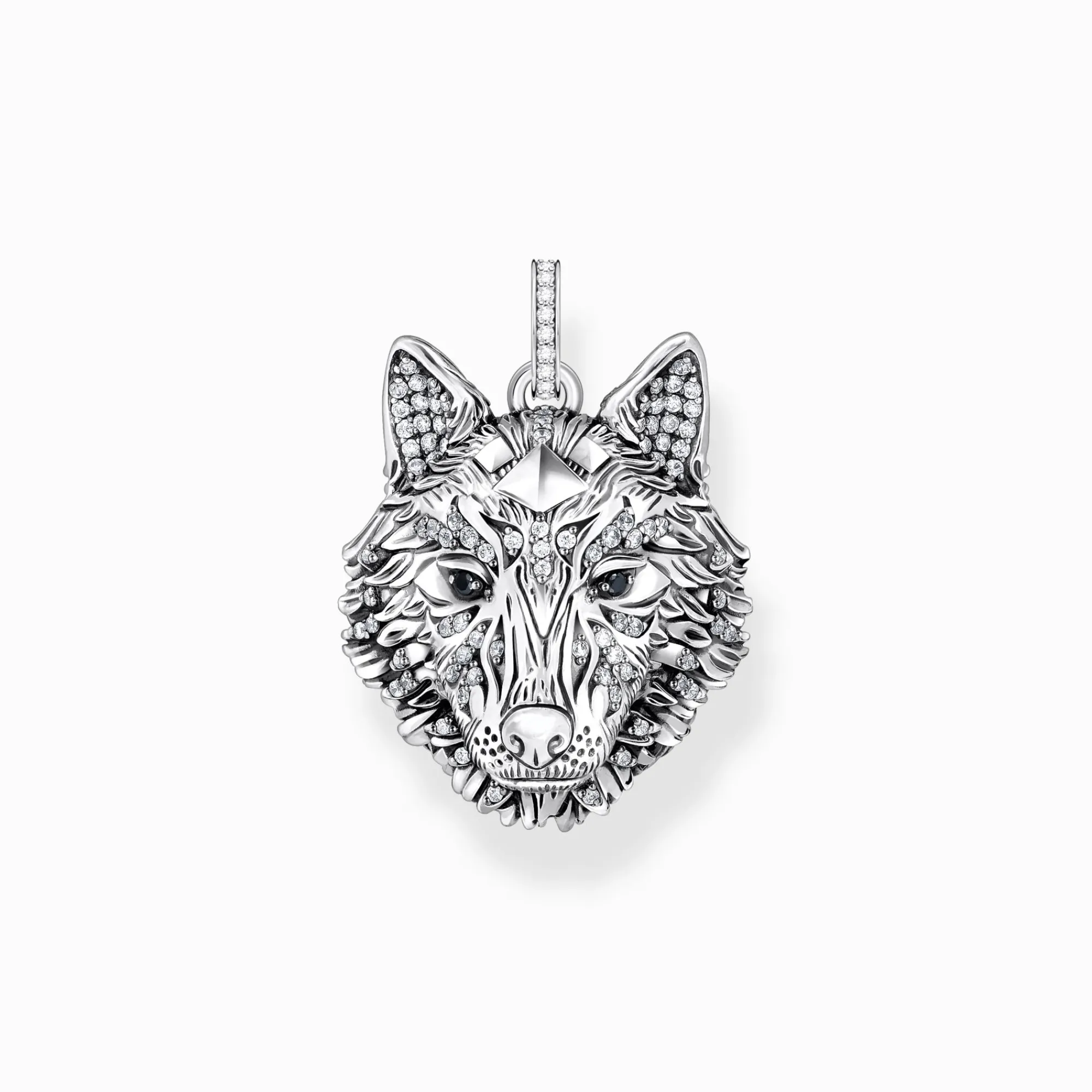 Women THOMAS SABO Pendants|Pendants-Silver blackened pendant wolf's face with stones