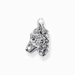 Women THOMAS SABO Pendants|Pendants-Silver blackened pendant wolf's face with stones