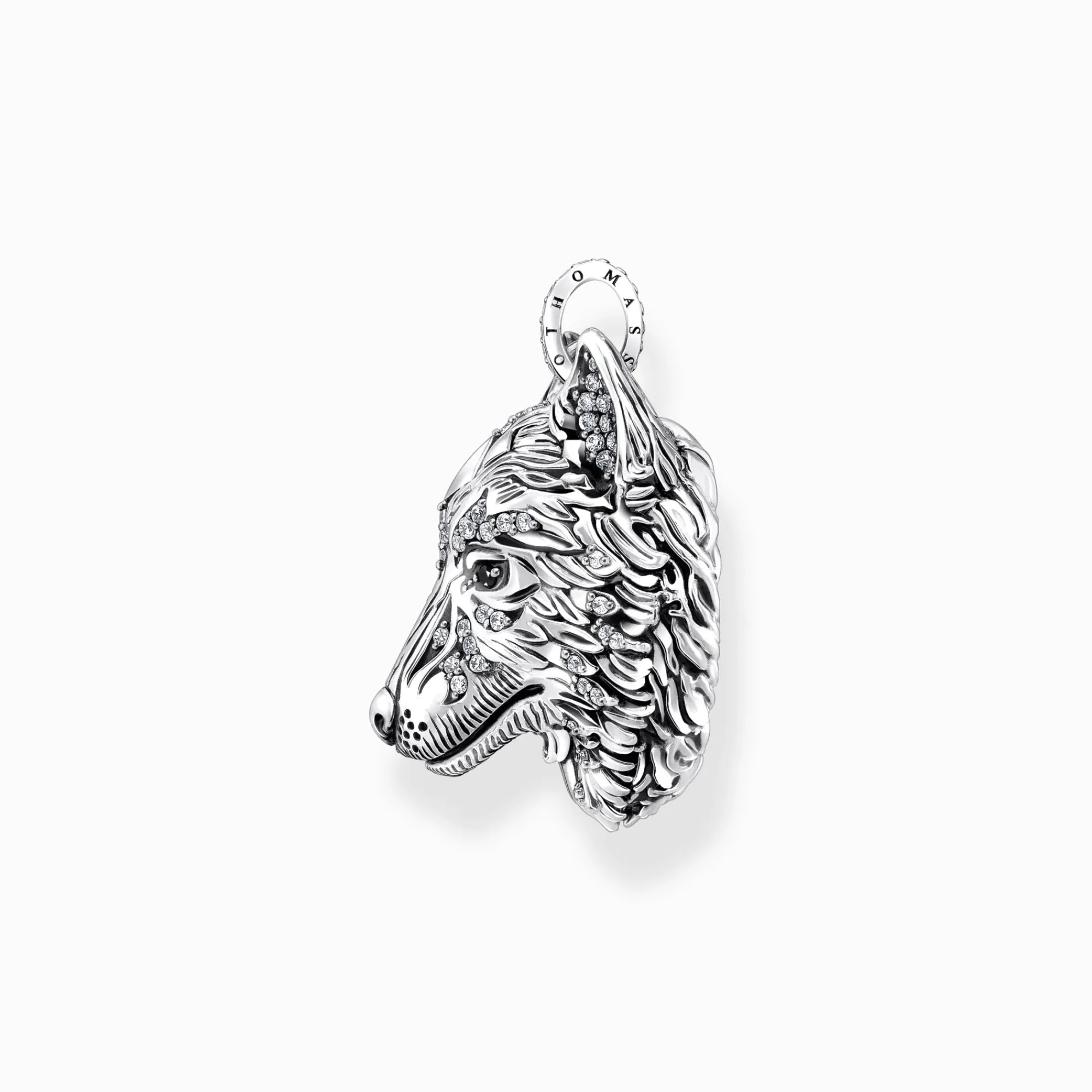 Women THOMAS SABO Pendants|Pendants-Silver blackened pendant wolf's face with stones