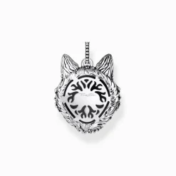Women THOMAS SABO Pendants|Pendants-Silver blackened pendant wolf's face with stones