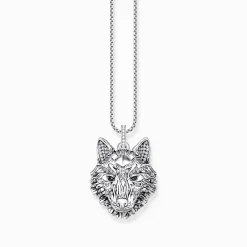 Women THOMAS SABO Pendants|Pendants-Silver blackened pendant wolf's face with stones