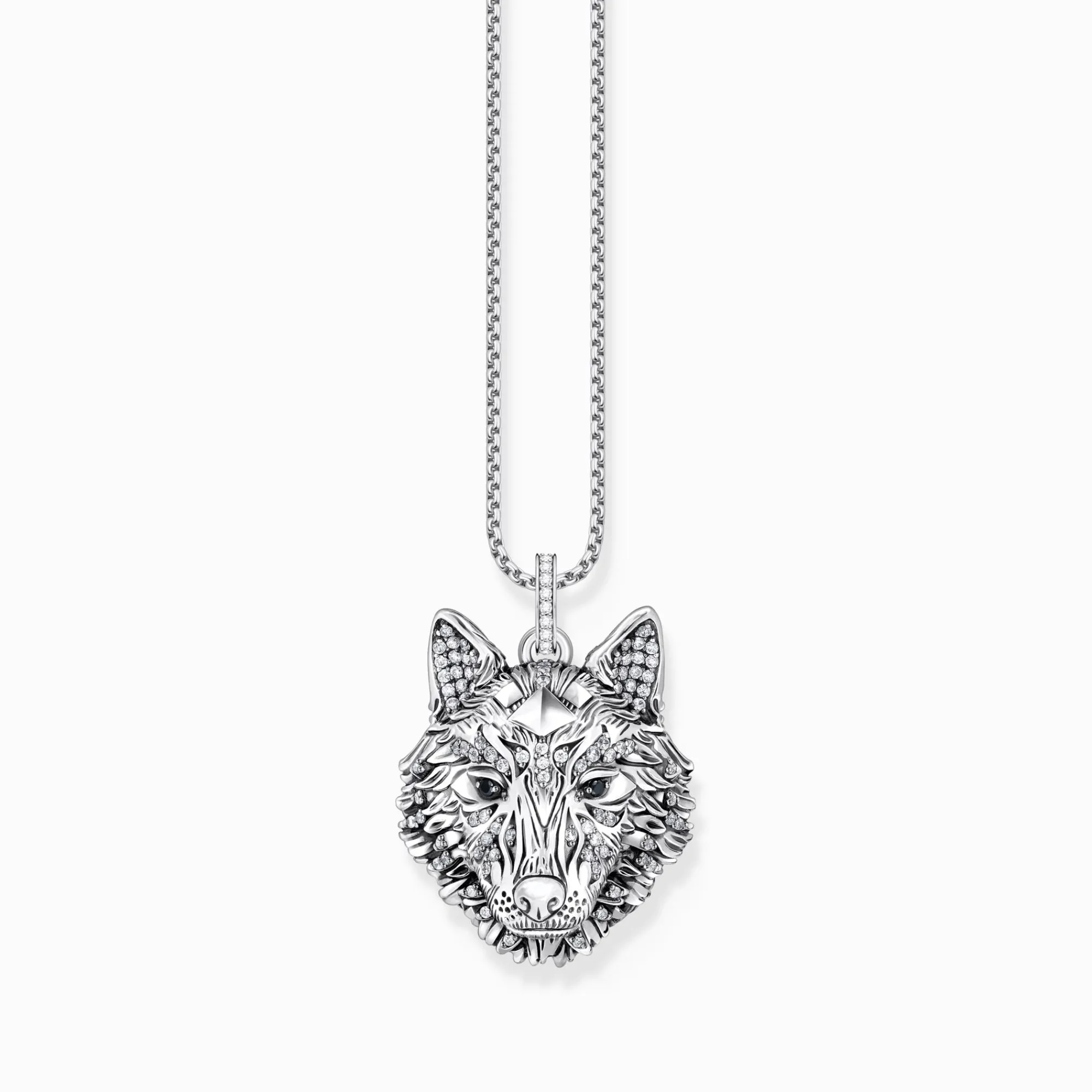 Women THOMAS SABO Pendants|Pendants-Silver blackened pendant wolf's face with stones
