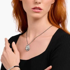 Women THOMAS SABO Pendants|Pendants-Silver blackened pendant wolf's face with stones