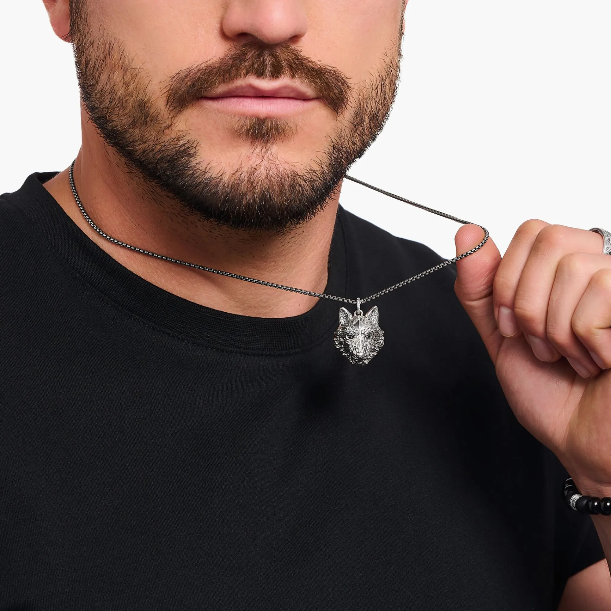 Women THOMAS SABO Pendants|Pendants-Silver blackened pendant wolf's face with stones