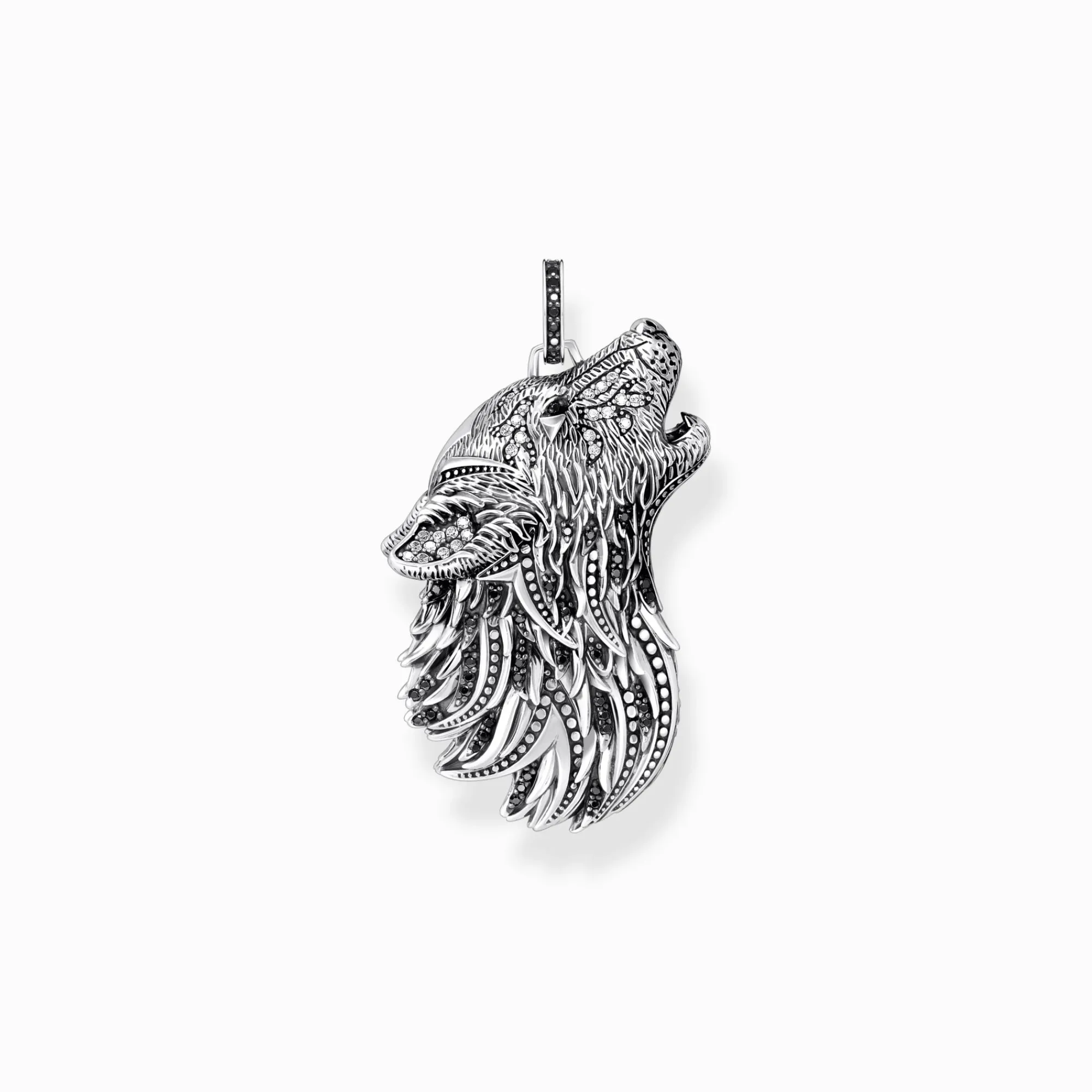 Women THOMAS SABO Pendants|Pendants-Silver blackened pendant howling wolf with stones