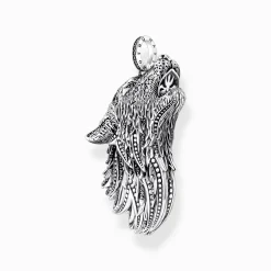 Women THOMAS SABO Pendants|Pendants-Silver blackened pendant howling wolf with stones