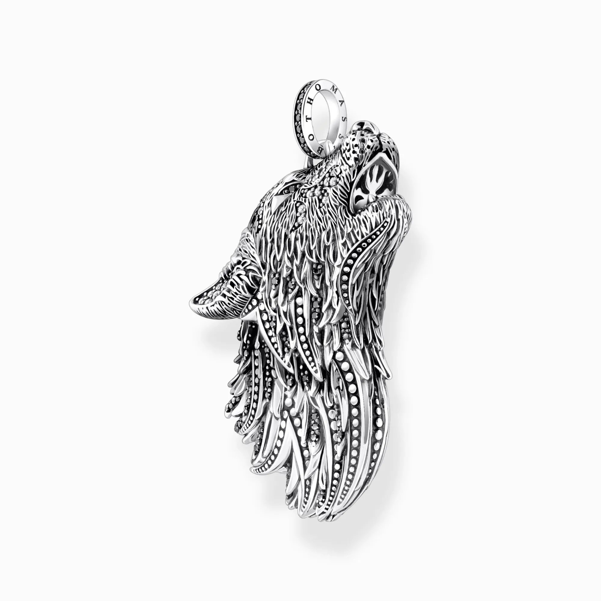 Women THOMAS SABO Pendants|Pendants-Silver blackened pendant howling wolf with stones