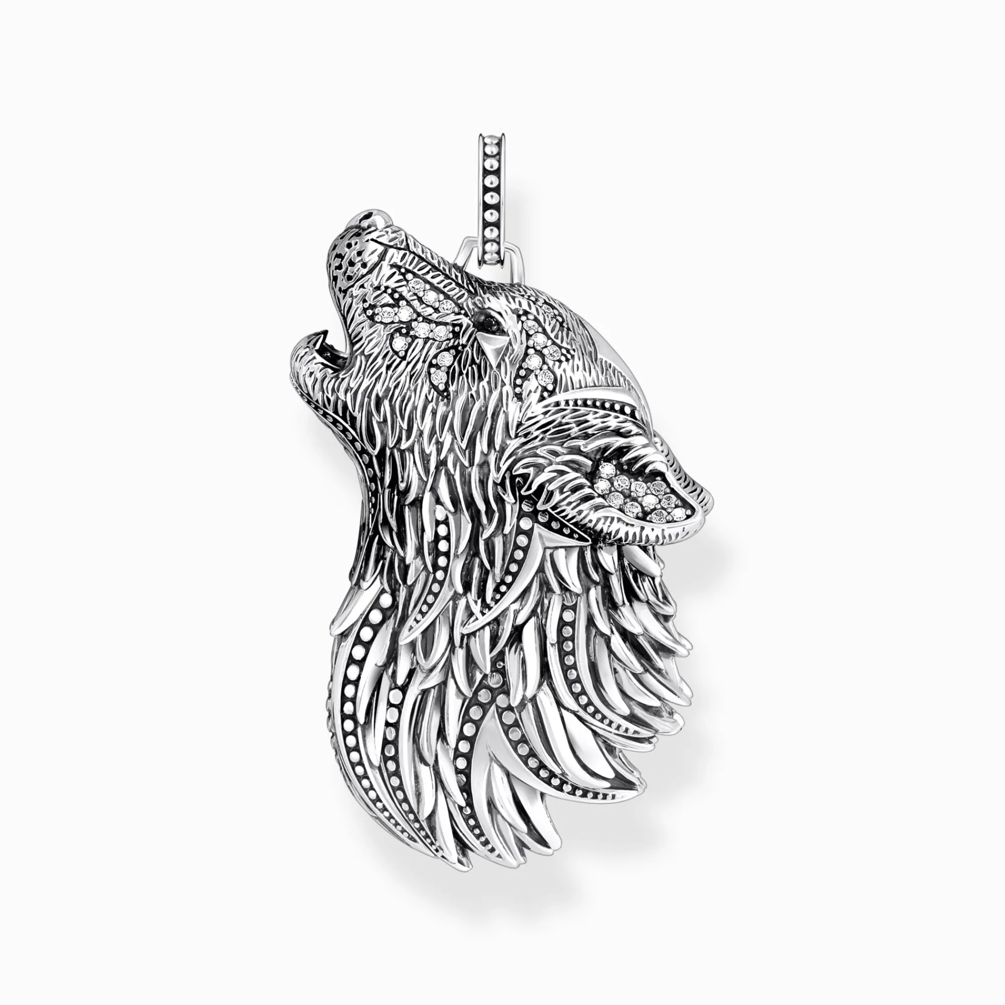 Women THOMAS SABO Pendants|Pendants-Silver blackened pendant howling wolf with stones