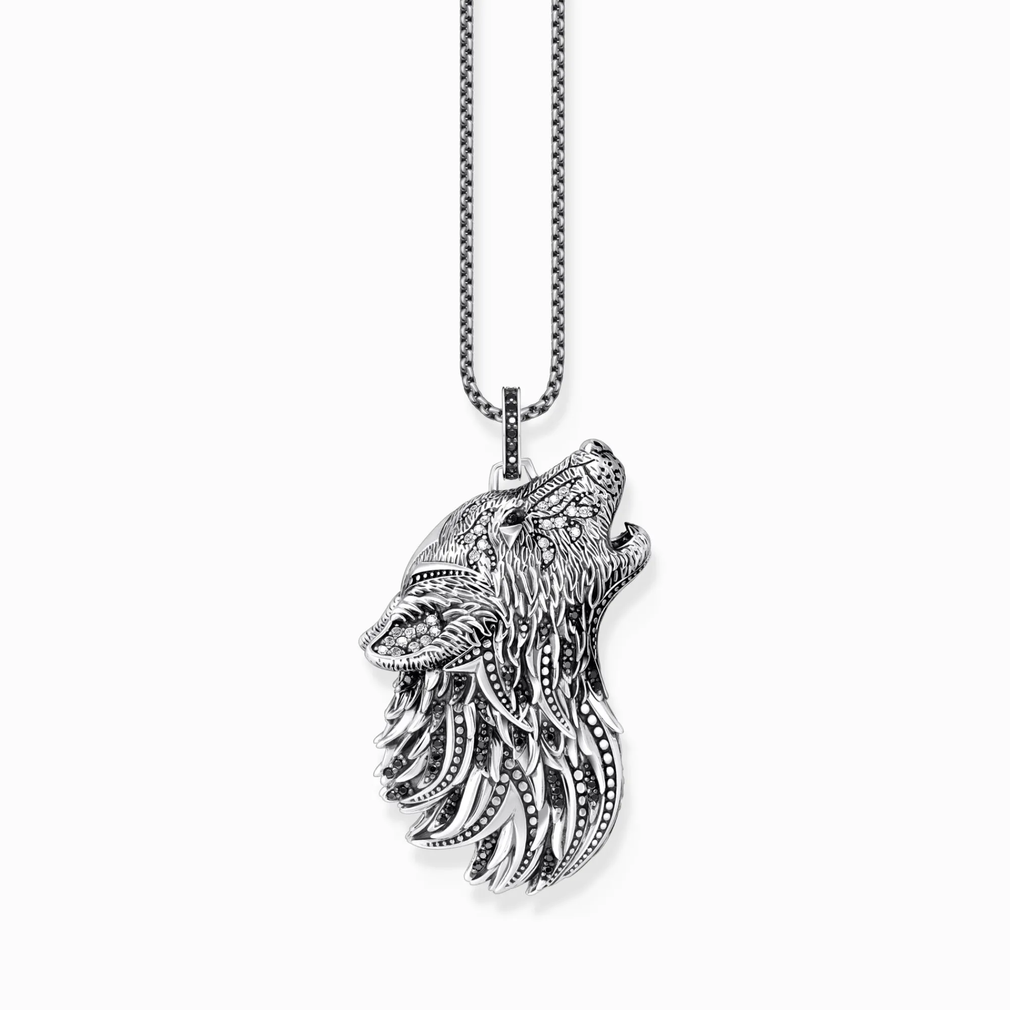Women THOMAS SABO Pendants|Pendants-Silver blackened pendant howling wolf with stones
