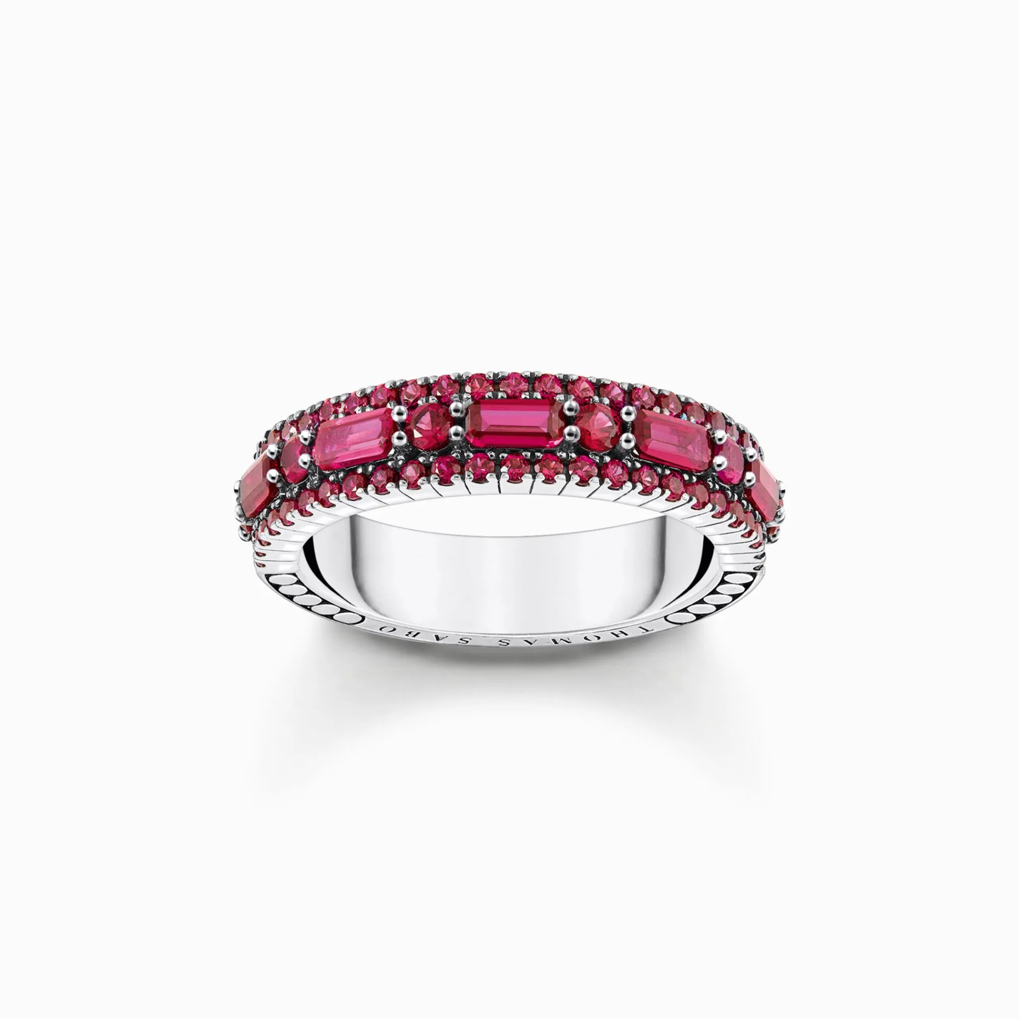 Women THOMAS SABO Rings|Rings-Silver blackened ring with ruby red stones