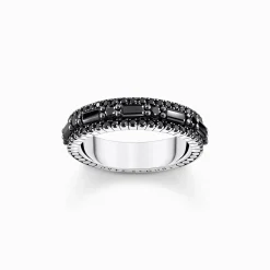 Women THOMAS SABO Rings|925 Silver-Silver blackened ring with black zirconia