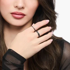 Women THOMAS SABO Rings|925 Silver-Silver blackened ring with black zirconia