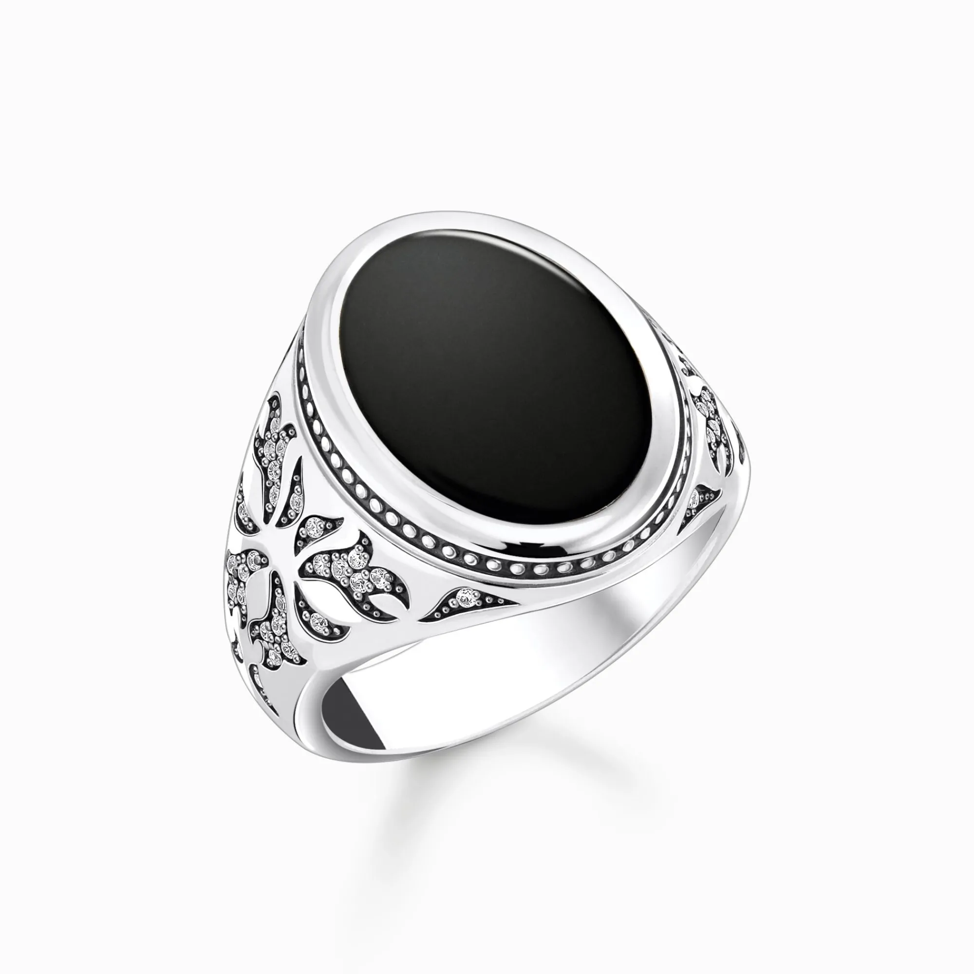 Women THOMAS SABO Rings|Rings-Silver blackened signet ring with black onyx