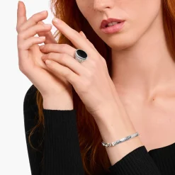 Women THOMAS SABO Rings|Rings-Silver blackened signet ring with black onyx