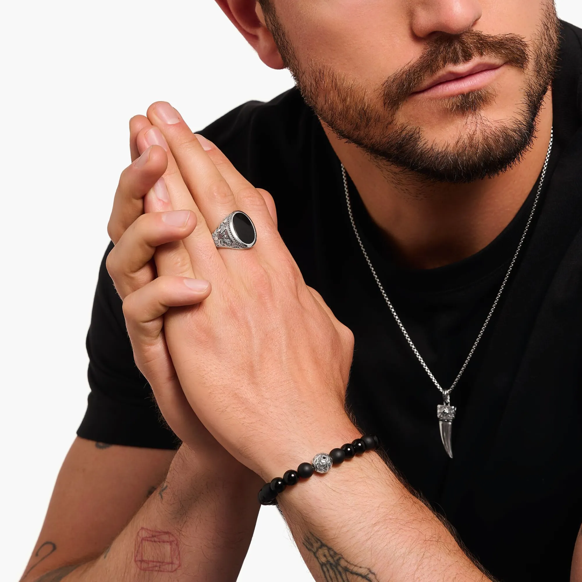 Women THOMAS SABO Rings|Rings-Silver blackened signet ring with black onyx