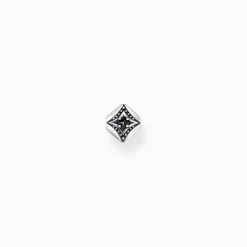 Women THOMAS SABO Ear Studs|Ear Studs & Hoops-Silver blackened single ear stud with black zirconia and pattern