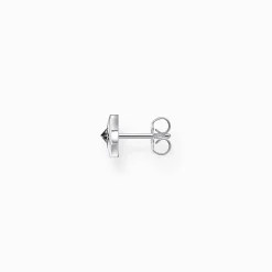 Women THOMAS SABO Ear Studs|Ear Studs & Hoops-Silver blackened single ear stud with black zirconia and pattern