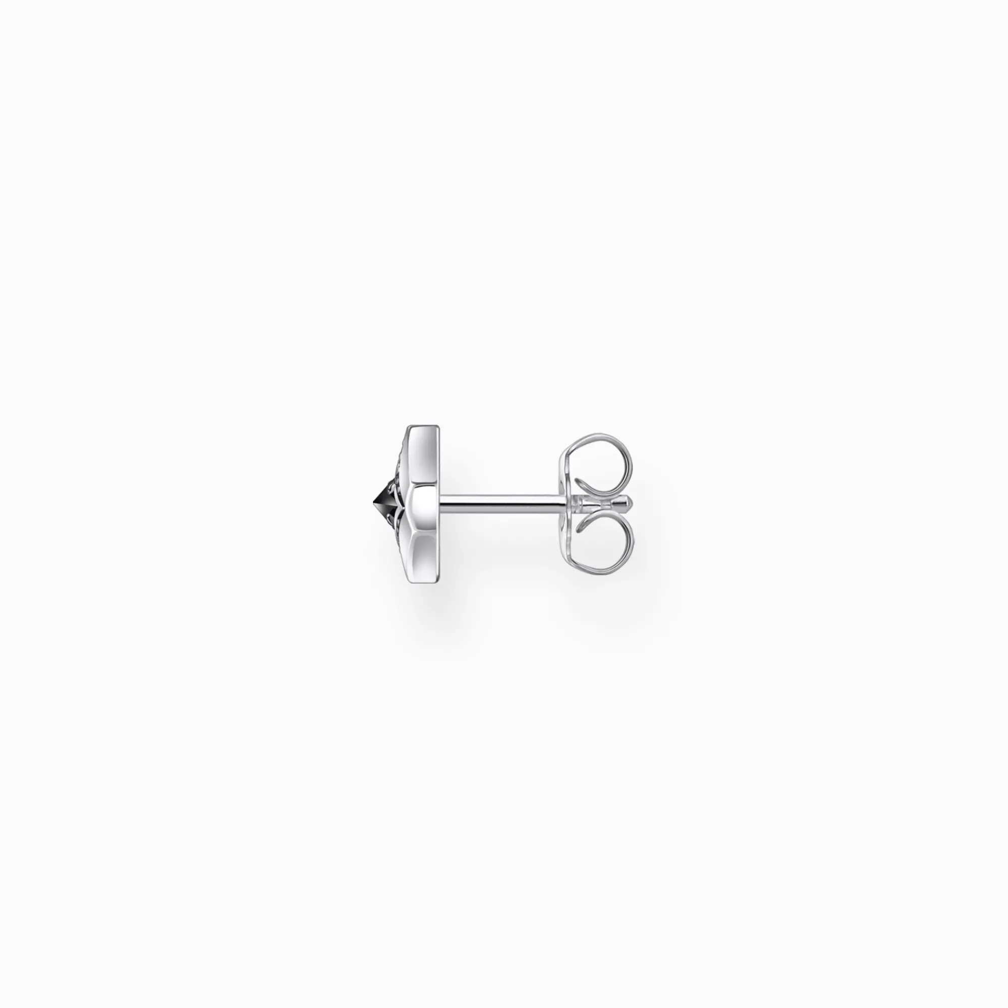 Women THOMAS SABO Ear Studs|Ear Studs & Hoops-Silver blackened single ear stud with black zirconia and pattern