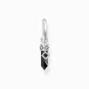 Women THOMAS SABO Hoop Earrings|Ear Studs & Hoops-Silver blackened single hoop earring with onyx pendant