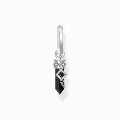 Women THOMAS SABO Hoop Earrings|Ear Studs & Hoops-Silver blackened single hoop earring with onyx pendant