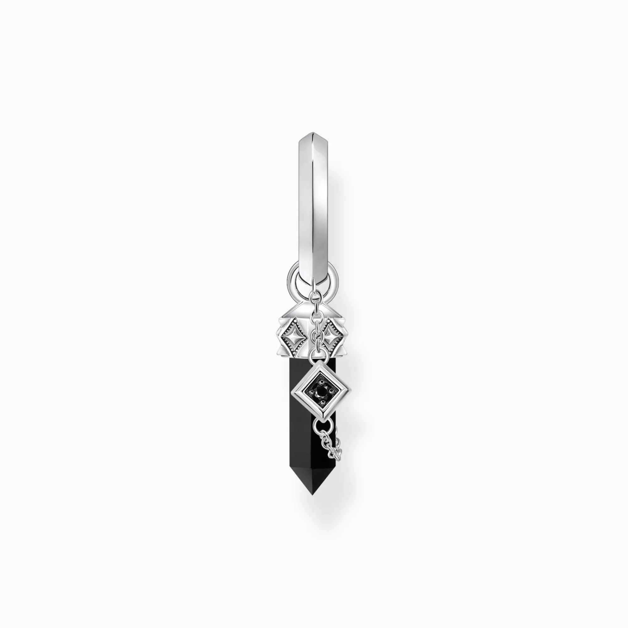 Women THOMAS SABO Hoop Earrings|Ear Studs & Hoops-Silver blackened single hoop earring with onyx pendant