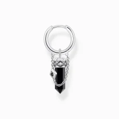 Women THOMAS SABO Hoop Earrings|Ear Studs & Hoops-Silver blackened single hoop earring with onyx pendant