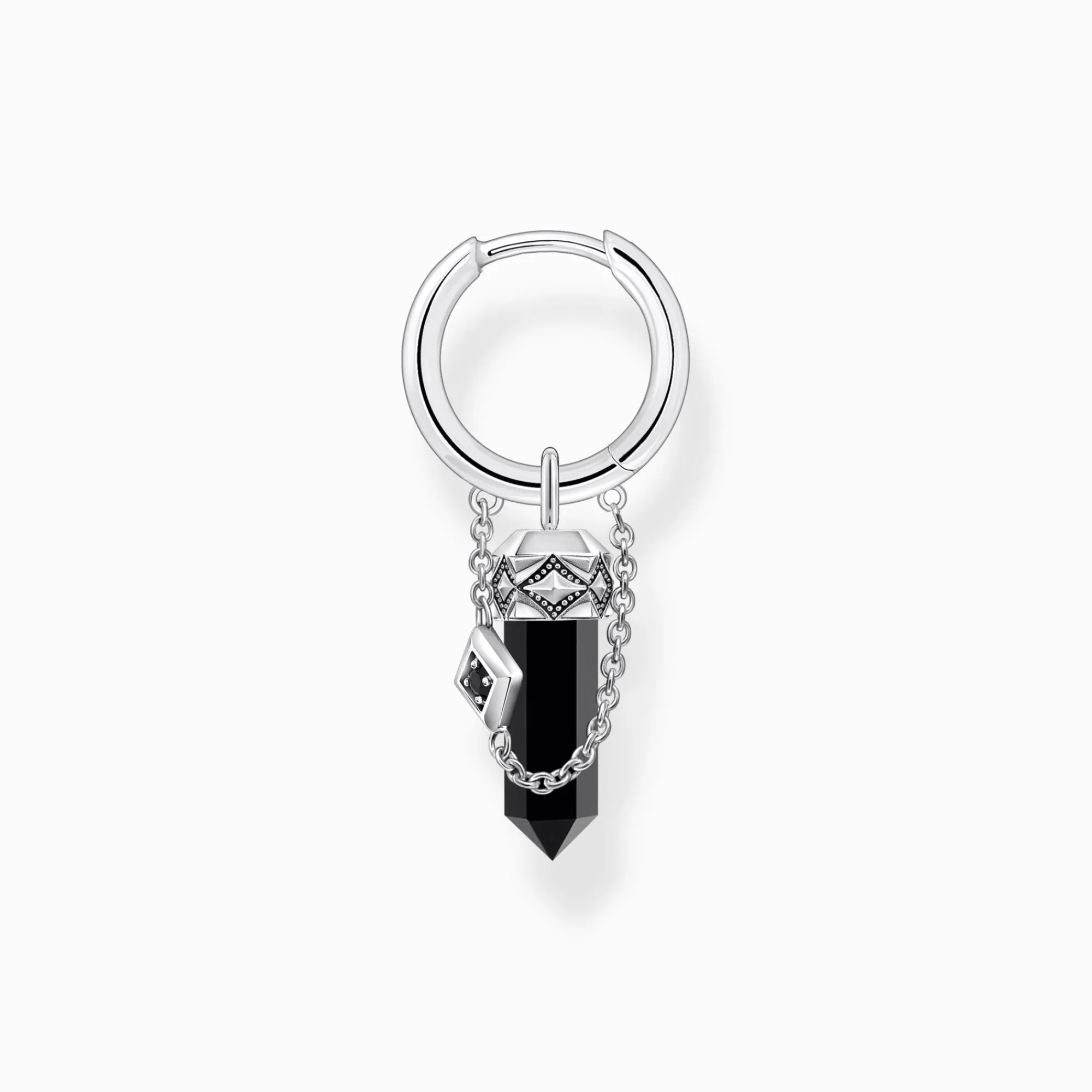 Women THOMAS SABO Hoop Earrings|Ear Studs & Hoops-Silver blackened single hoop earring with onyx pendant