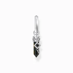 Women THOMAS SABO Hoop Earrings|Ear Studs & Hoops-Silver blackened single hoop earring with gold blue onyx pendant