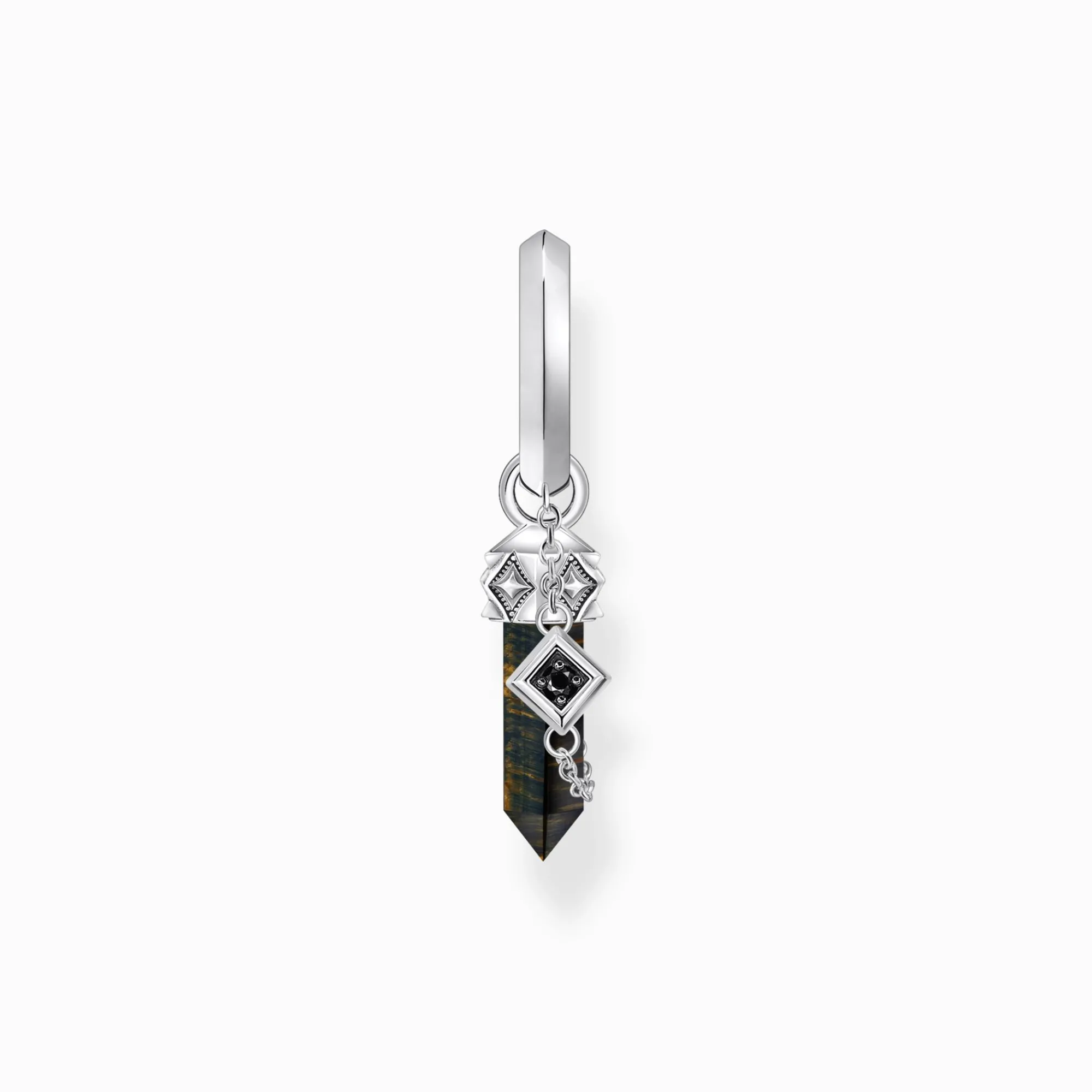Women THOMAS SABO Hoop Earrings|Ear Studs & Hoops-Silver blackened single hoop earring with gold blue onyx pendant