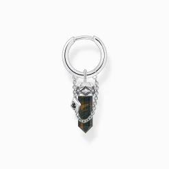Women THOMAS SABO Hoop Earrings|Ear Studs & Hoops-Silver blackened single hoop earring with gold blue onyx pendant
