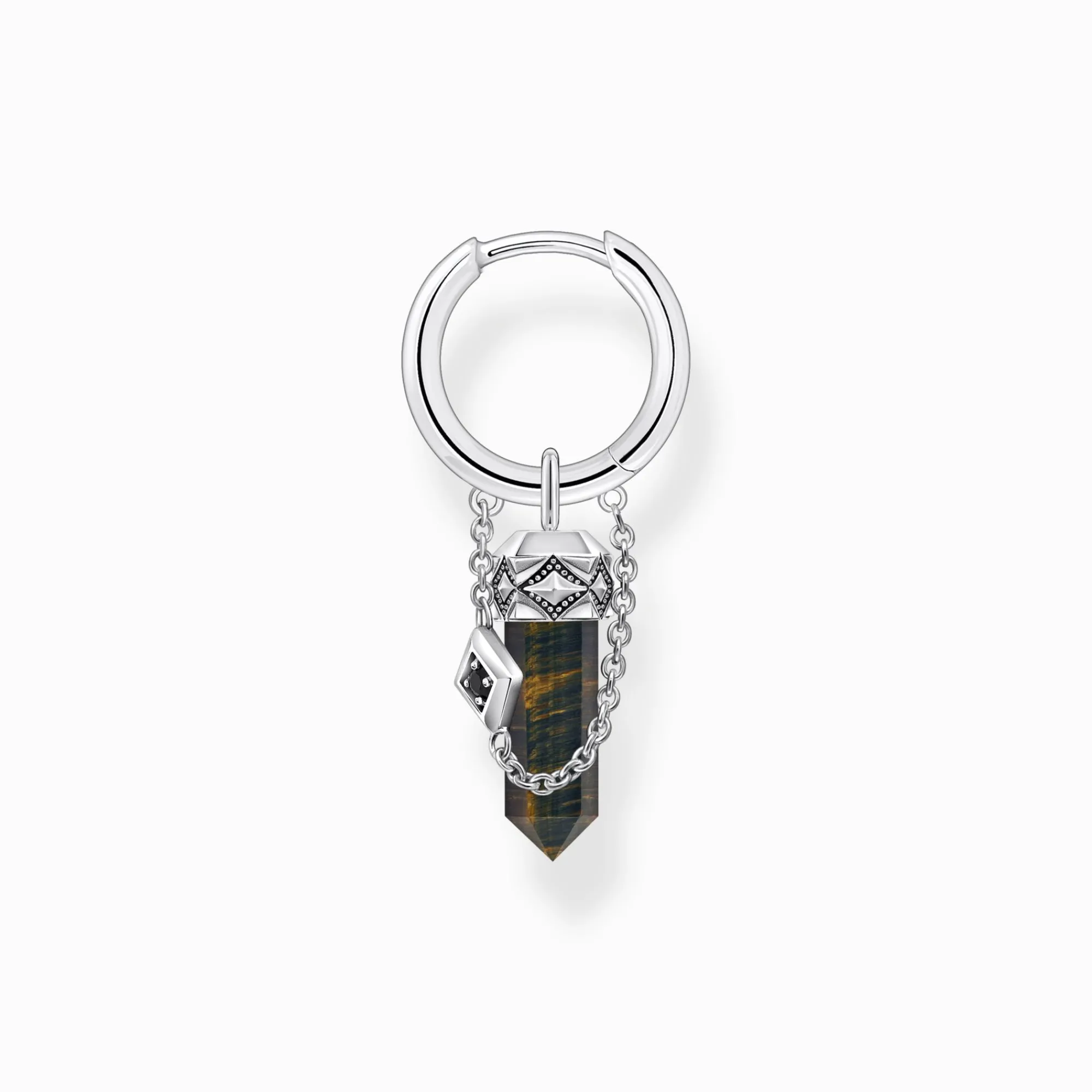 Women THOMAS SABO Hoop Earrings|Ear Studs & Hoops-Silver blackened single hoop earring with gold blue onyx pendant