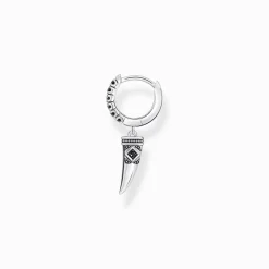 Women THOMAS SABO Hoop Earrings|Ear Studs & Hoops-Silver blackened single hoop earring with wolf's tooth and stones