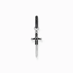 Women THOMAS SABO Hoop Earrings|925 Silver-Silver blackened single hoop earring with sword & black stones
