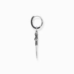 Women THOMAS SABO Hoop Earrings|925 Silver-Silver blackened single hoop earring with sword & black stones