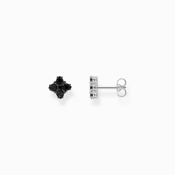 Women THOMAS SABO Ear Studs|925 Silver-Silver blackened small ear studs with black zirconia