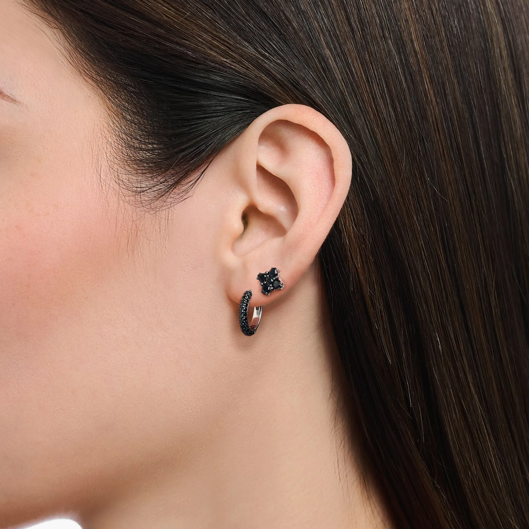 Women THOMAS SABO Ear Studs|925 Silver-Silver blackened small ear studs with black zirconia