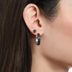Women THOMAS SABO Ear Studs-Silver blackened small ear studs with black zirconia