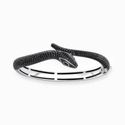 Women THOMAS SABO Bangles|925 Silver-Silver blackened snake bracelet with black zirconia