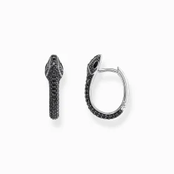 Women THOMAS SABO Hoop Earrings|925 Silver-Silver blackened snake hoop earrings with black zirconia