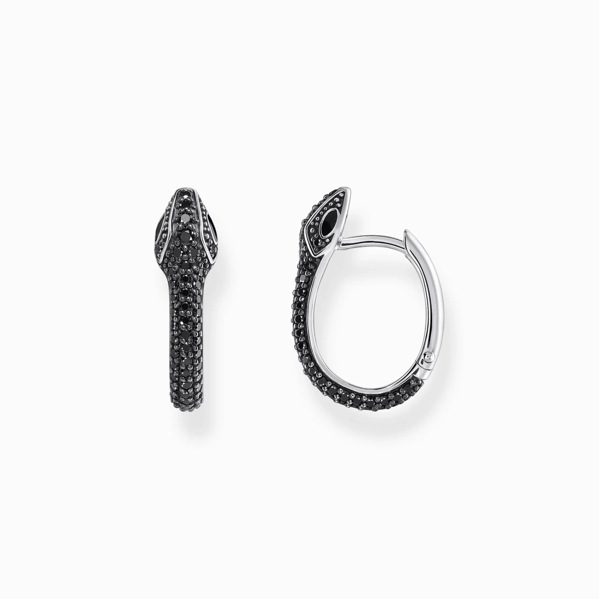 Women THOMAS SABO Hoop Earrings|925 Silver-Silver blackened snake hoop earrings with black zirconia