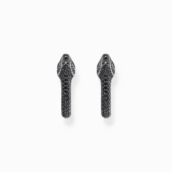 Women THOMAS SABO Hoop Earrings|925 Silver-Silver blackened snake hoop earrings with black zirconia