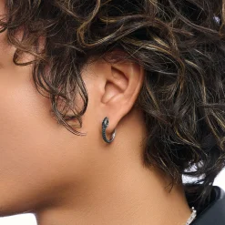 Women THOMAS SABO Hoop Earrings|925 Silver-Silver blackened snake hoop earrings with black zirconia