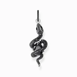 Women THOMAS SABO Pendants|Pendants-Silver blackened snake pendant with black zirconia