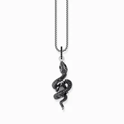 Women THOMAS SABO Pendants|Pendants-Silver blackened snake pendant with black zirconia