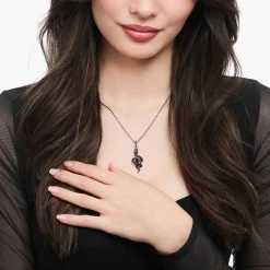 Women THOMAS SABO Pendants|Pendants-Silver blackened snake pendant with black zirconia