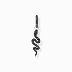 Women THOMAS SABO Hoop Earrings|925 Silver-Silver blackened snake single hoop earring with black zirconia