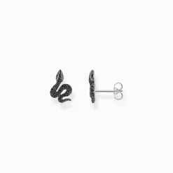 Women THOMAS SABO Ear Studs|925 Silver-Silver blackened snake small ear studs with black zirconia