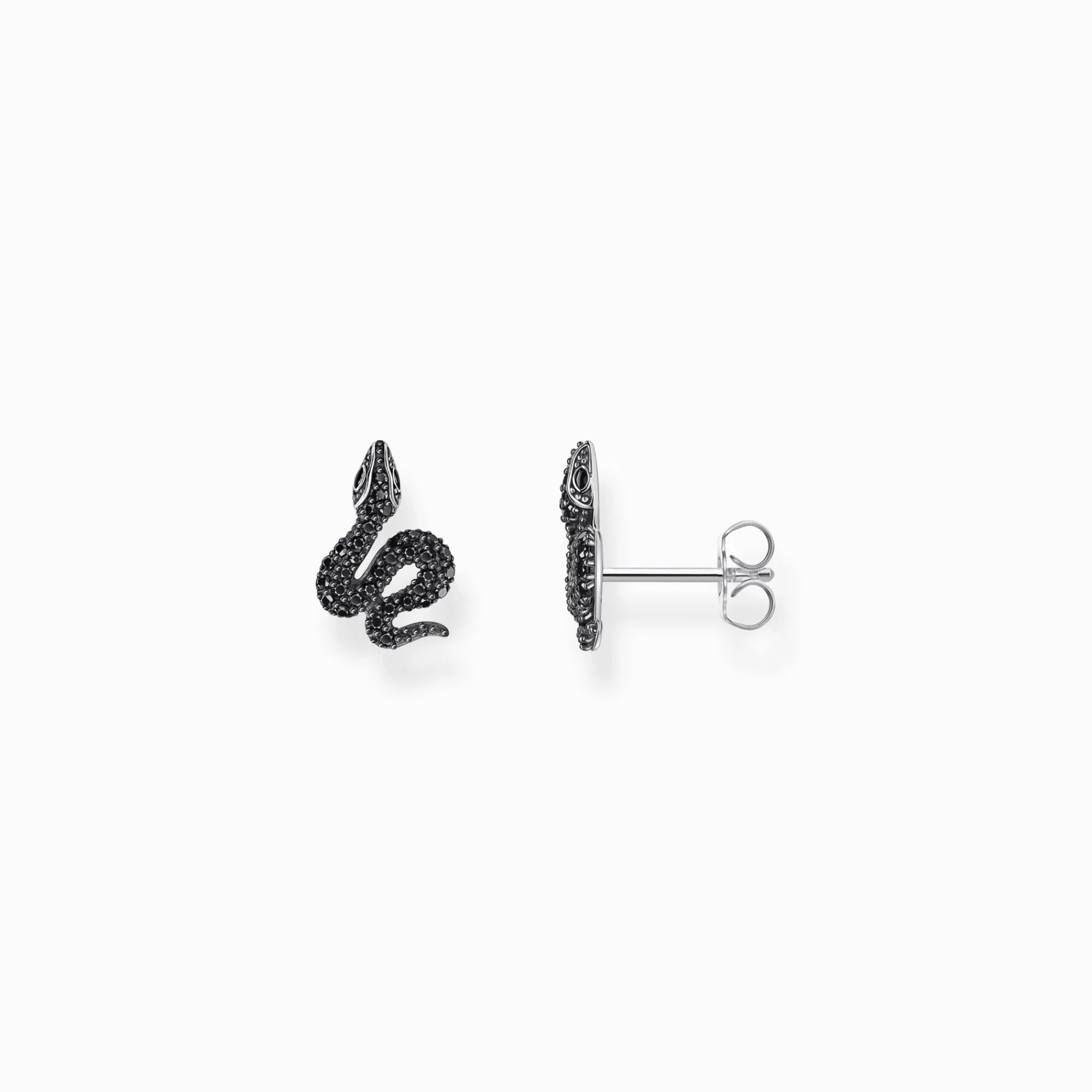 Women THOMAS SABO Ear Studs|925 Silver-Silver blackened snake small ear studs with black zirconia